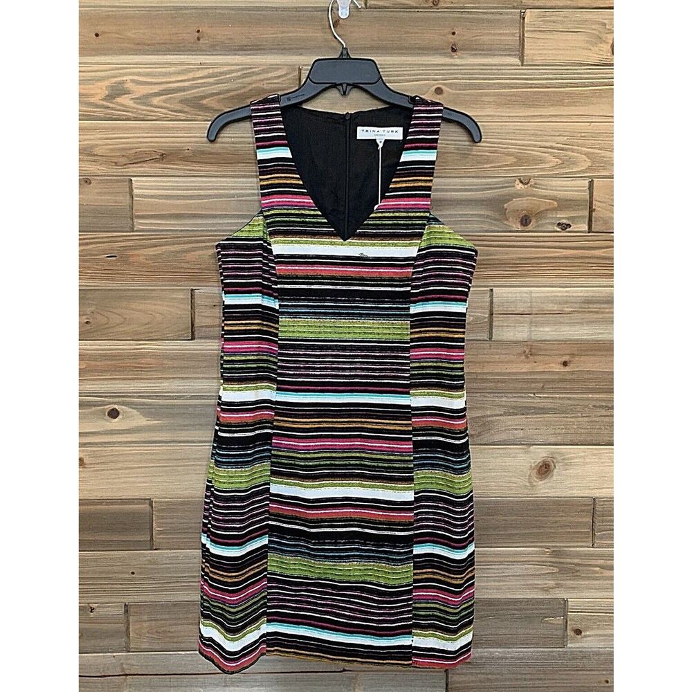 TRINA TURK Multicolored Striped Lined Shift Dress with Pockets Women's Size 6